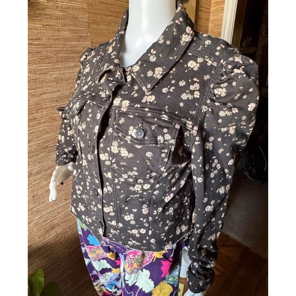 Retro Floral Denim Jean Jacket Size XL NWOT